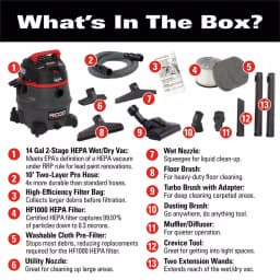 RIDGID 14 Gallon 2-Stage HEPA Commercial Wet/Dry Shop Vacuum, 11.5 Amp thumbnail 2
