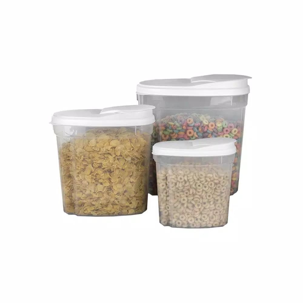 Home Basics 3-Piece Plastic Cereal Container Set with Flip-Top Lids