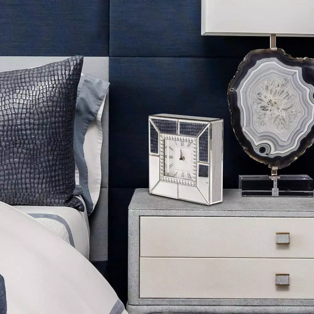 Unbranded Mirrored Table Clock with Beaded Glass Border and Roman Numerals