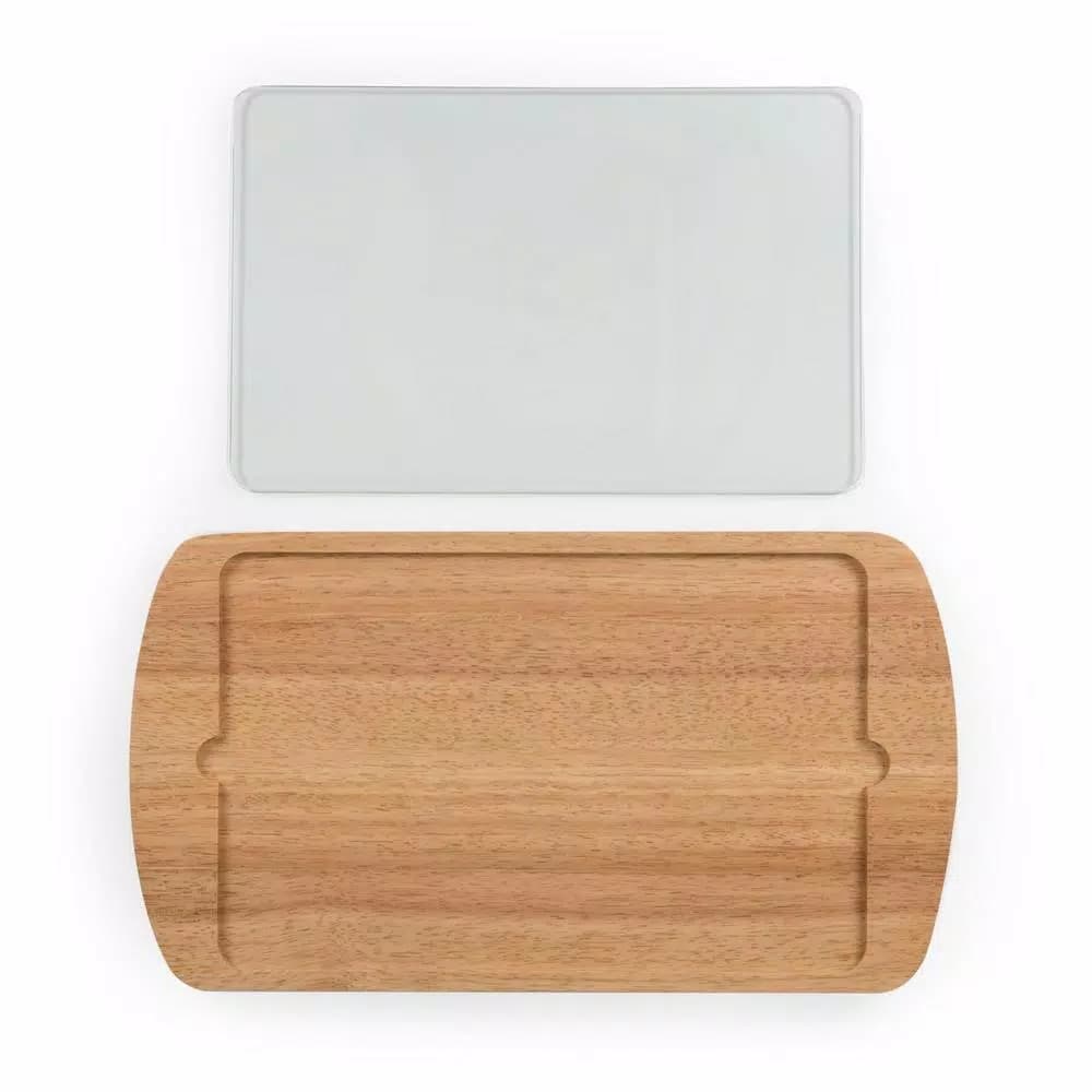 Picnic Time Billboard Rubberwood Serving Tray with Removable Tempered Glass Top