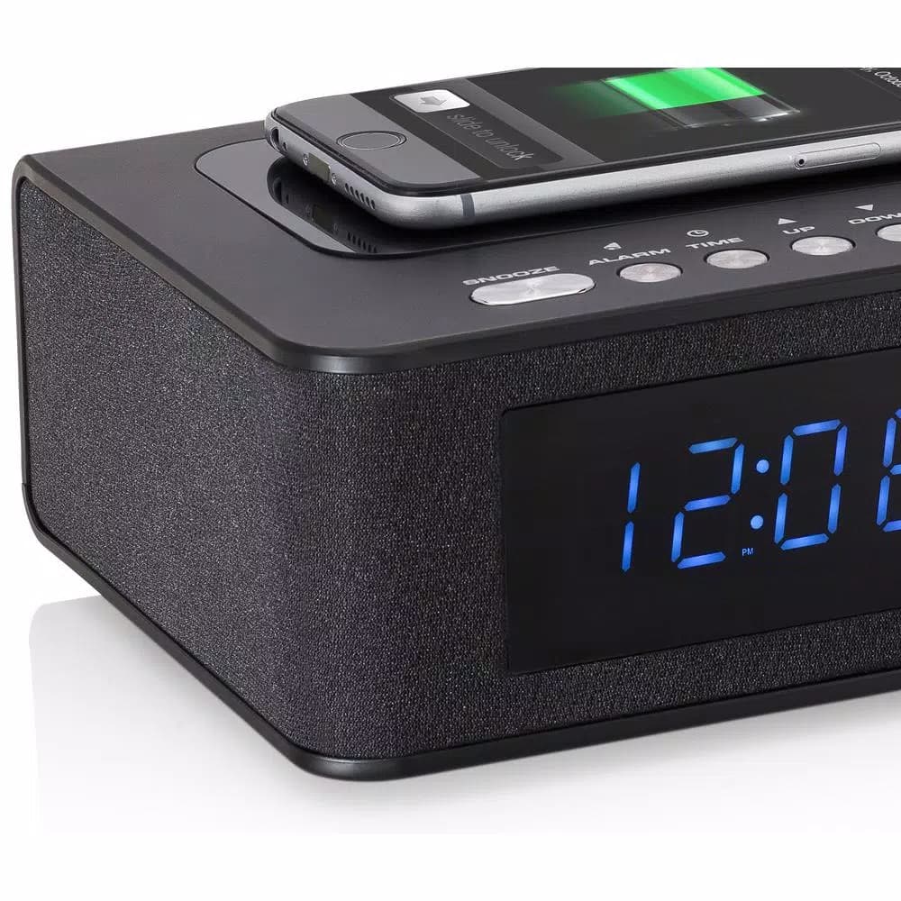 SXE Wireless Charging Bluetooth Speaker Digital Clock Radio with Alarm and Hands-Free Calling