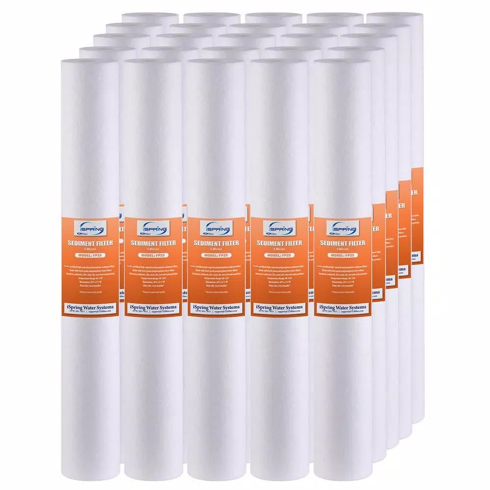 iSpring 25-Pack 20 x 2.5 in. Sediment Water Filter Replacement Cartridges, 5 Micron Fine Filtration