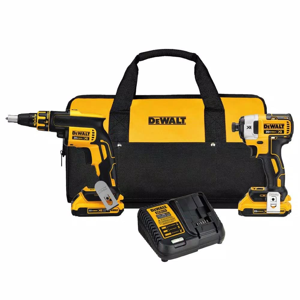 DEWALT 20V MAX XR Cordless Drywall Screw Gun and Impact Driver Combo Kit with (2) 2.0Ah Batteries & Charger