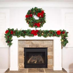 Unbranded 9 ft. Pre-Lit LED Red Peonies and Berry Garland with Remote Control thumbnail 5