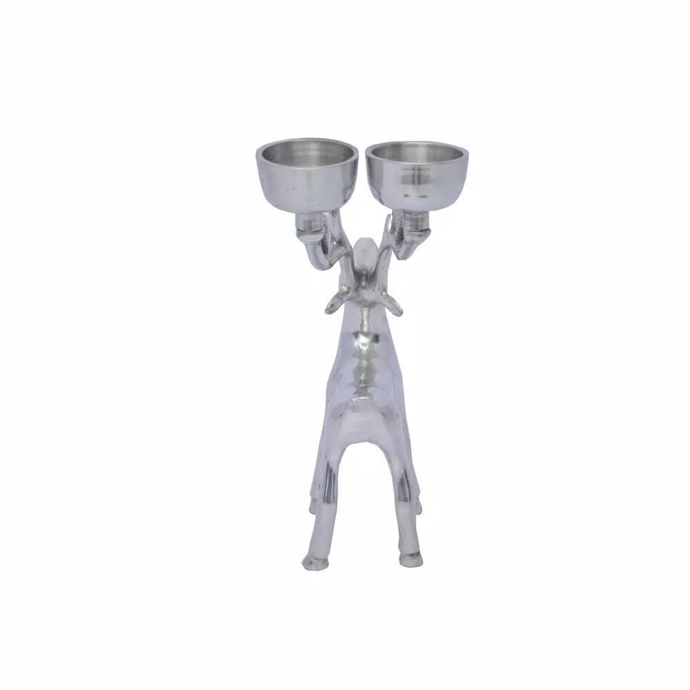 Unbranded 8.5 in. Silver Aluminum Reindeer Tea Light Candle Holder - Set of 1