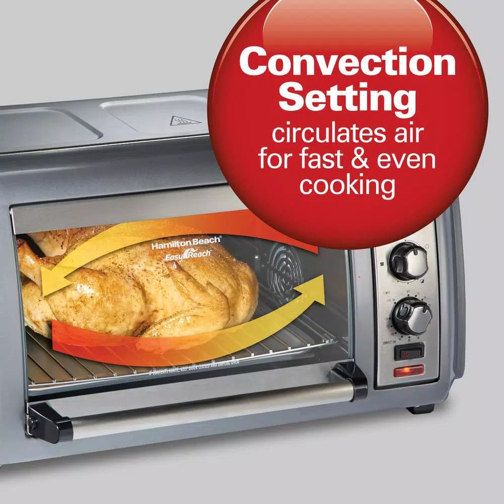 Hamilton Beach Easy Reach 1500W 6-Slice Convection Toaster Oven with Roll-Top Door, Grey