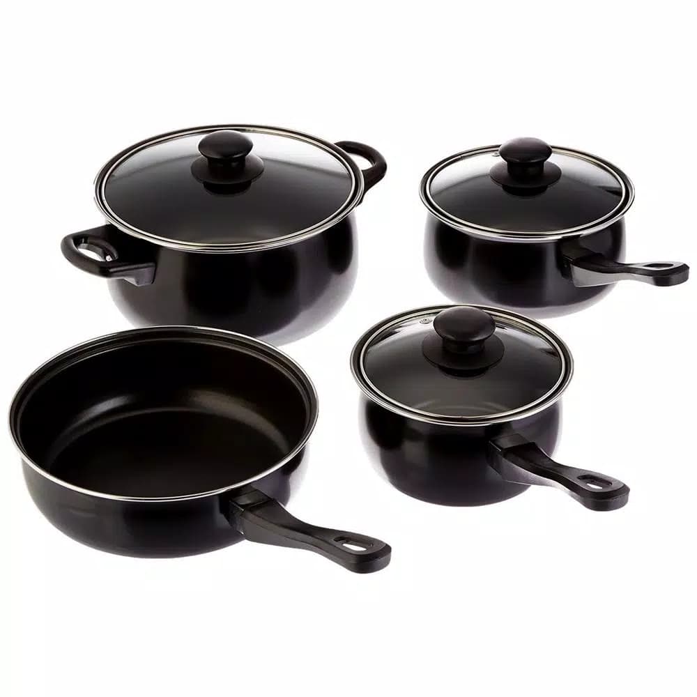 Gibson Home Chef Du Jour 7-Piece Carbon Steel Nonstick Cookware Set, Black