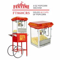 Funtime 8oz Red Theater Style Popcorn Popper Machine with Cart thumbnail 2