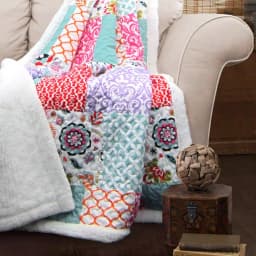 Lush Decor Brookdale Purple and Turquoise Sherpa Throw Blanket, Reversible Patchwork Pattern thumbnail 1