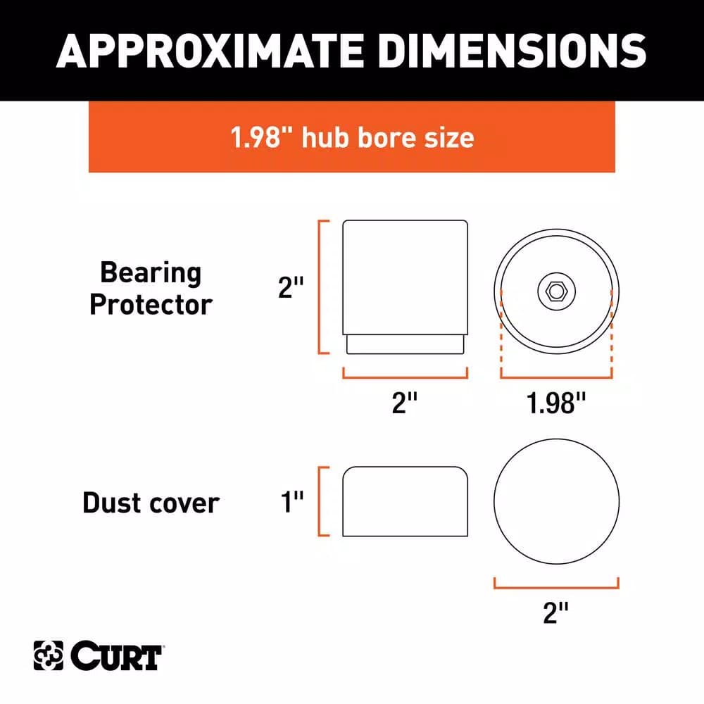 CURT 1.98" Bearing Protectors & Covers (2-Pack) - Chrome Wheel Bearing Dust Caps