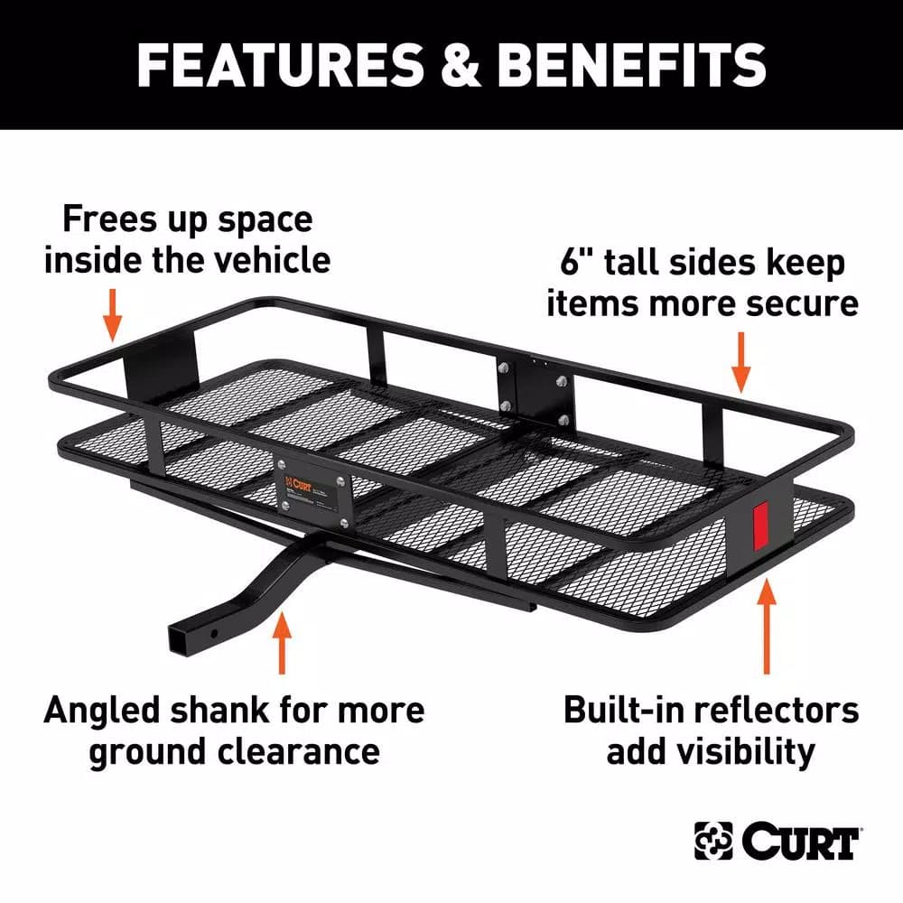CURT 60" x 24" Black Steel Basket Cargo Carrier, 2" Fixed Shank, 500 lb. Capacity