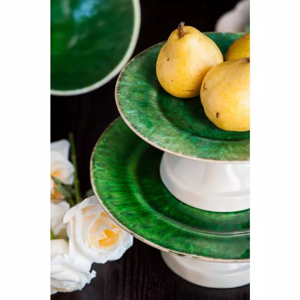 Abigails Bali Footed Cake Plate - Handmade Green Ceramic Dessert Stand