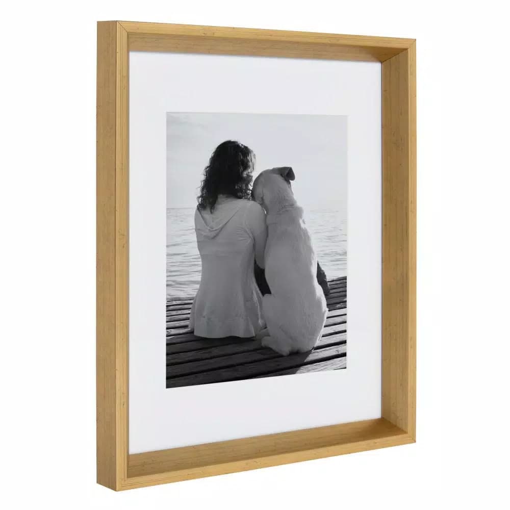 Kate and Laurel Calter Gold Picture Frame Set of 4, 11 x 14 in. Modern Gallery Wall Frames with 8 x 10 in. Mat