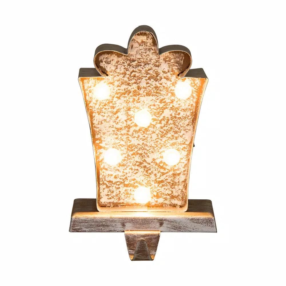 Glitzhome 2-Pack Marquee LED Metal Tree and Gift Box Stocking Holders
