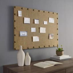 Unbranded Burlap Covered Cork Memo Board with Antique Bronze Nailhead Trim, 24 x 36 in. thumbnail 5