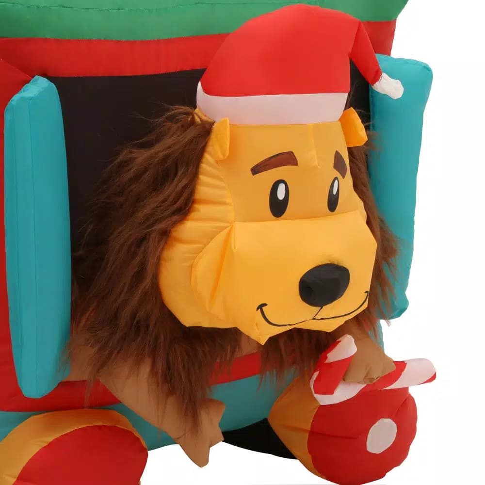 Airblown 12 ft. W Inflatable Pre-Lit Plush Santa in Circus Train Christmas Decoration
