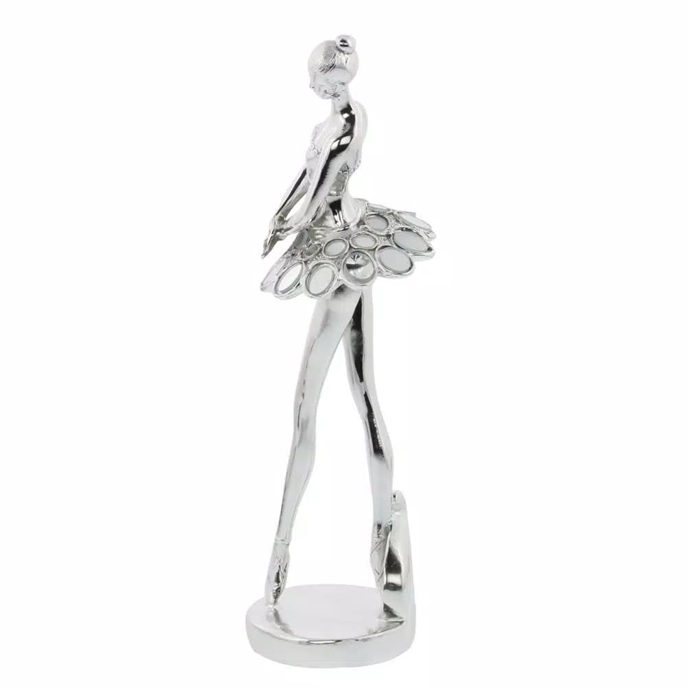 LITTON LANE 14 in. Decorative Ballerina Sculptures in Silver Polystone (3-Pack)