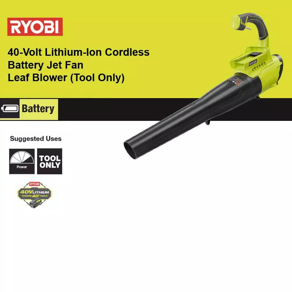 RYOBI 40V MAX Cordless Jet Fan Leaf Blower, 155 MPH, 300 CFM (Tool Only)