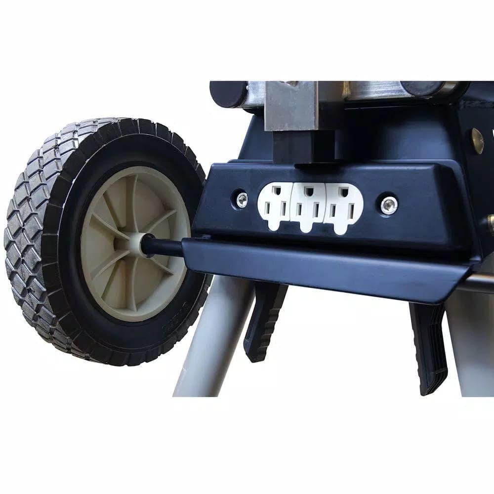 POWERTEC Deluxe Portable Miter Saw Stand with 110V Power Outlet and Wheels