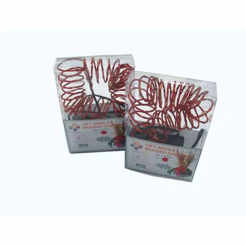 Starlite Creations 12 ft. Pre-Lit Red LED Single Braided Garland, Battery Operated (Bundle of 2)