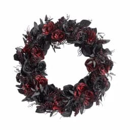 Home Accents Holiday 30 in. Black and Burgundy Artificial Rose Halloween Wreath thumbnail 1