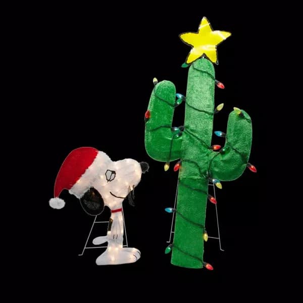 Peanuts 48 in. Peanuts Spike and Decorated Cactus 2D LED Pre-Lit Yard Decor