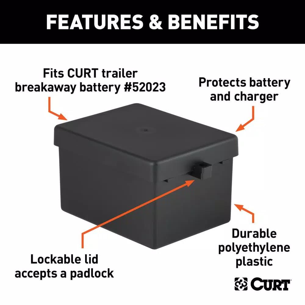 CURT Lockable Breakaway Battery Case, 5" x 3-1/4" x 3-7/8"