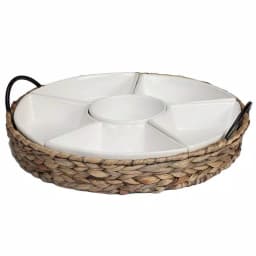 Unbranded CreativeWare Island Breeze 6-Compartment Ceramic Stoneware Server with Water Hyacinth Basket thumbnail 1