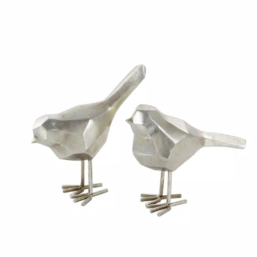 CosmoLiving by Cosmopolitan Geometric Silver Bird Decorative Sculptures, Set of 2 Modern Abstract Statues
