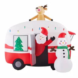 Unbranded 7 ft. Pre-Lit Inflatable Jolly Holiday Camper with Santa, Snowman, and Reindeer thumbnail 1