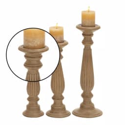 LITTON LANE Rustic Light Brown Carved Mango Wood Candle Holder Set of 3 thumbnail 3