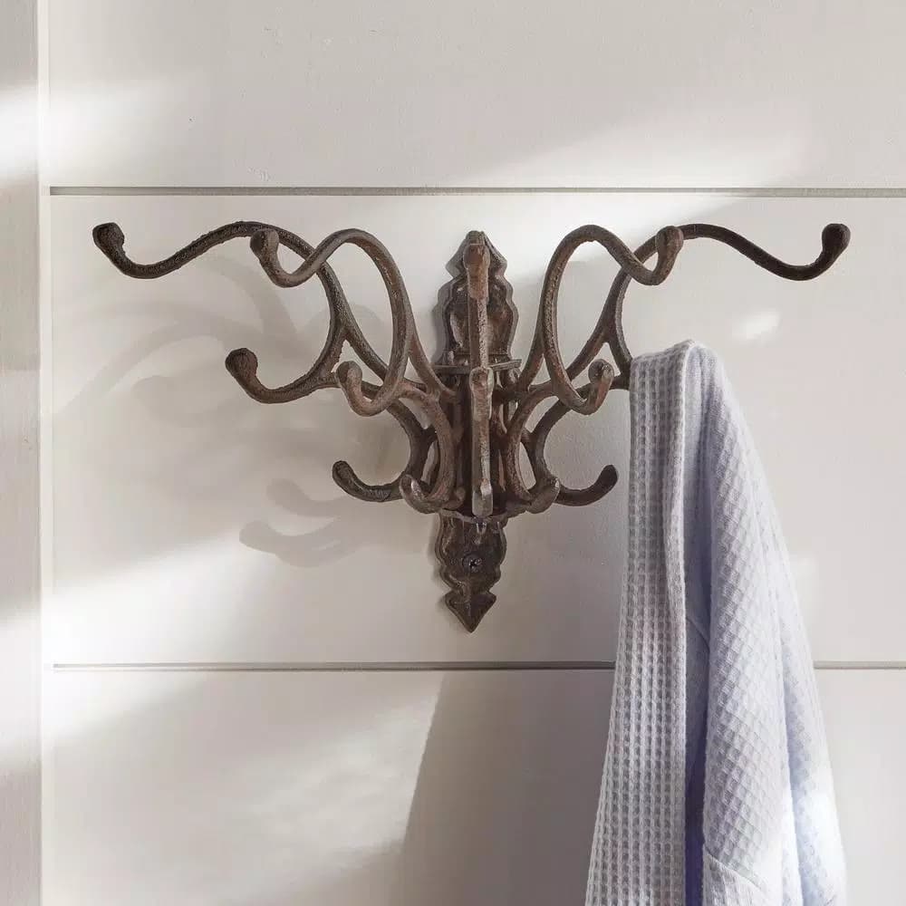 3R Studios Fountain Cast Iron Wall Hooks - Rustic 15-Hook Organizer