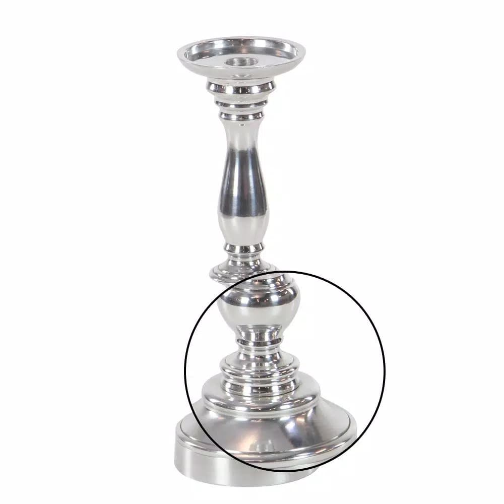 LITTON LANE Classic Aluminum Candle Stick Set of 3 - 10 in. x 14 in. Polished Silver Finish
