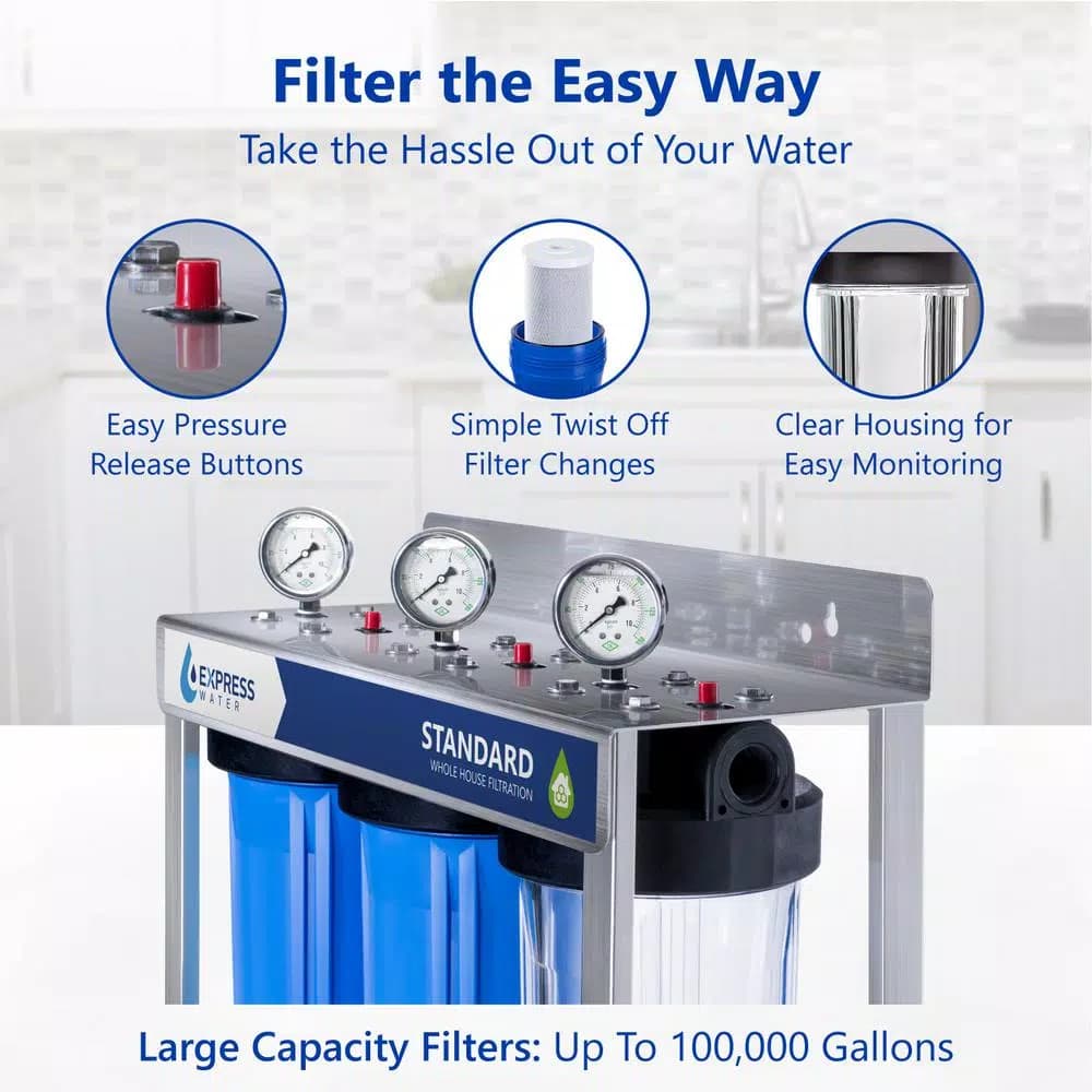 Express Water 3-Stage Whole House Water Filtration System - SED, Carbon, & Coconut Shell Carbon