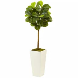 Nearly Natural 4.5 ft. Real Touch Fiddle Leaf Fig Artificial Tree with White Clay Planter thumbnail 1