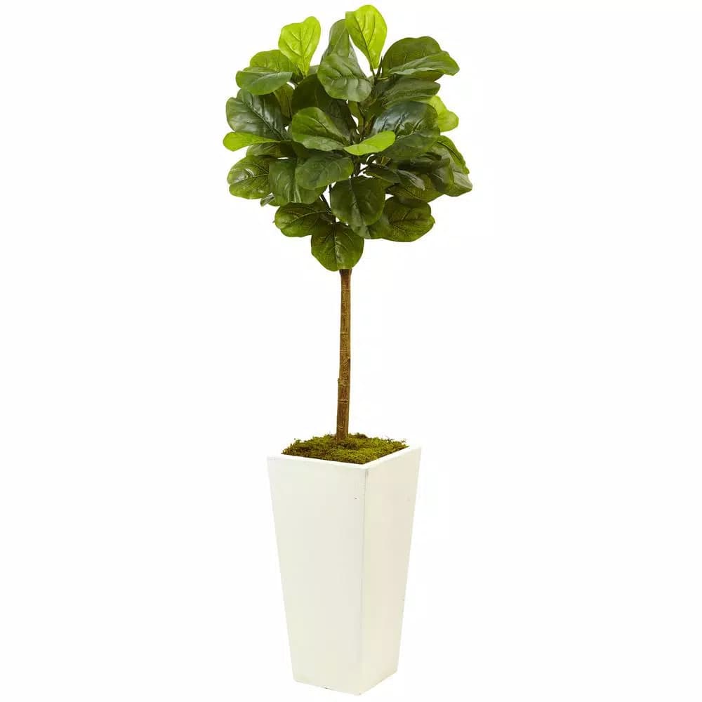 Nearly Natural 4.5 ft. Real Touch Fiddle Leaf Fig Artificial Tree with White Clay Planter