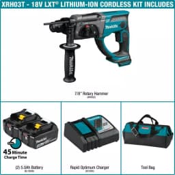 Makita 18V LXT Cordless SDS-Plus Rotary Hammer Drill Kit w/ (2) 5.0Ah Batteries & Charger thumbnail 2