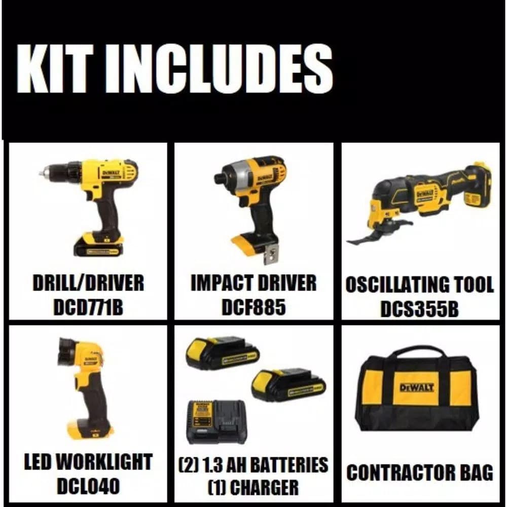 DEWALT 20V MAX Cordless 4-Tool Combo Kit with (2) 1.5 Ah Batteries & Charger
