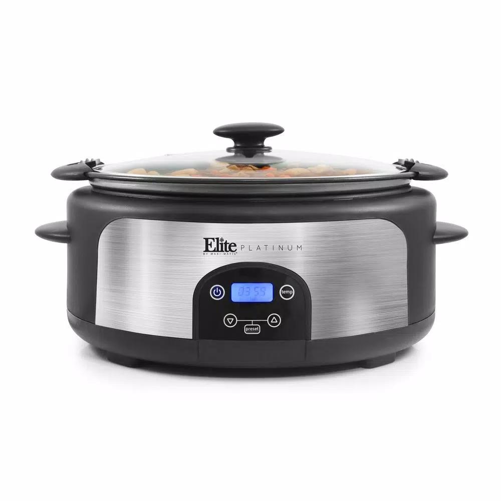 Elite Platinum 6 Qt. Programmable Slow Cooker with Locking Lid and Stainless Steel Finish