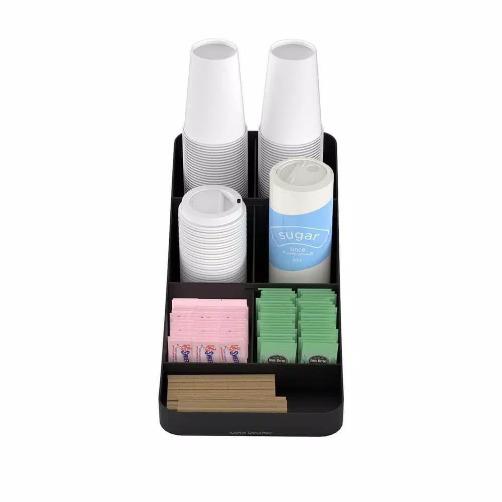 Mind Reader Trove 7-Compartment Coffee Condiment Organizer Caddy, Black