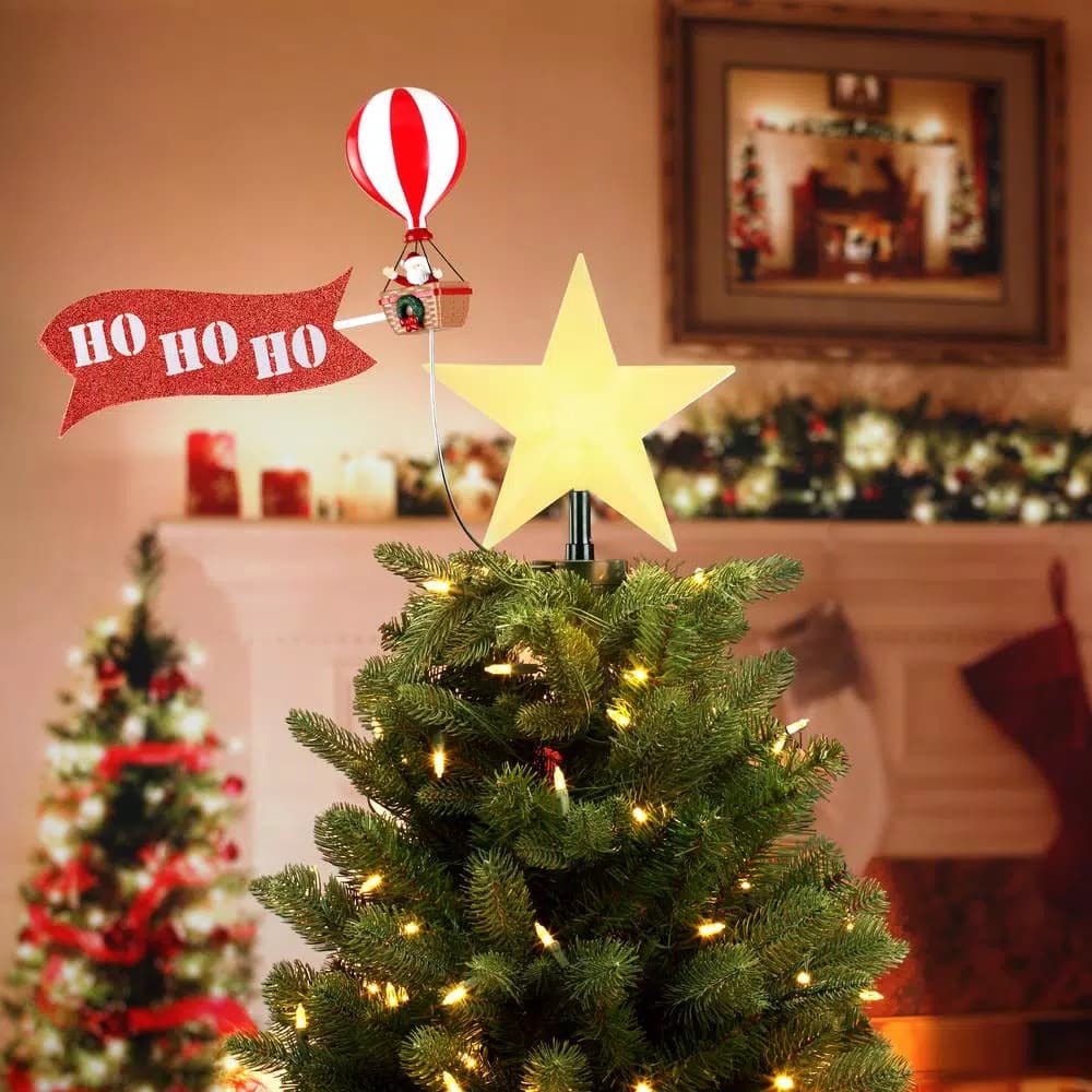 Mr. Christmas Santa in Hot Air Balloon Animated Tree Topper with LED Star