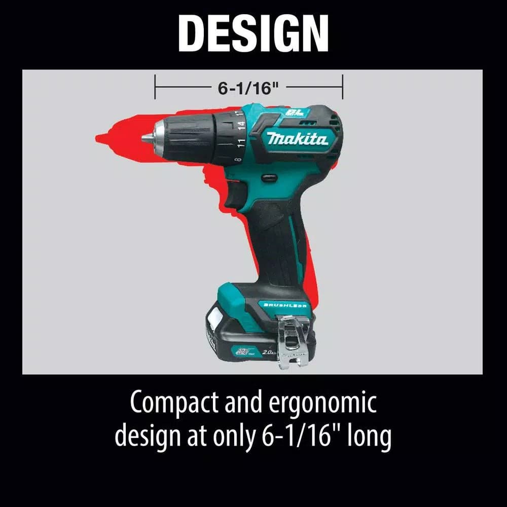 Makita 12V Max CXT Brushless 3/8 in. Cordless Driver Drill Kit with (2) 2.0Ah Batteries, Charger, and Case