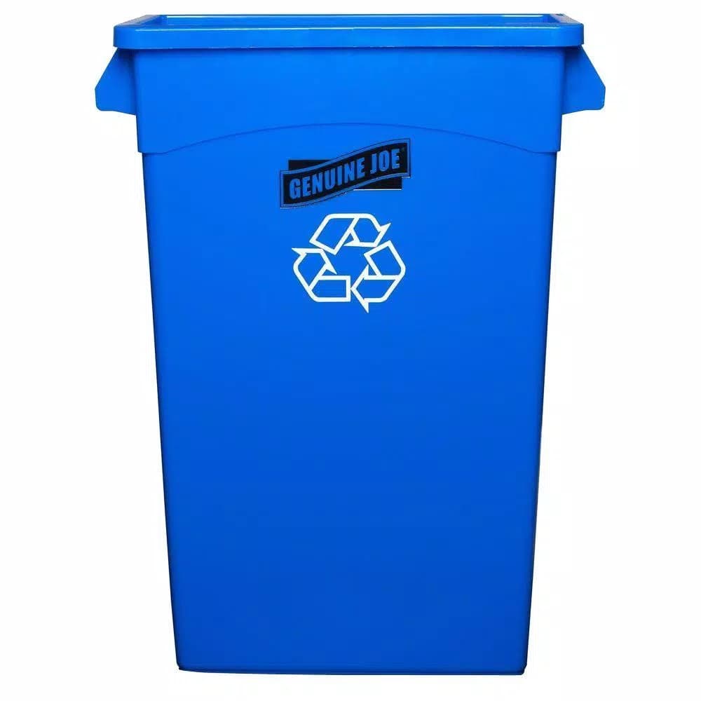 Genuine Joe 23 Gal. Blue Indoor/Outdoor Recycling Bin, Wall-Hugging Design