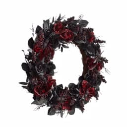 Home Accents Holiday 30 in. Black and Burgundy Artificial Rose Halloween Wreath thumbnail 3