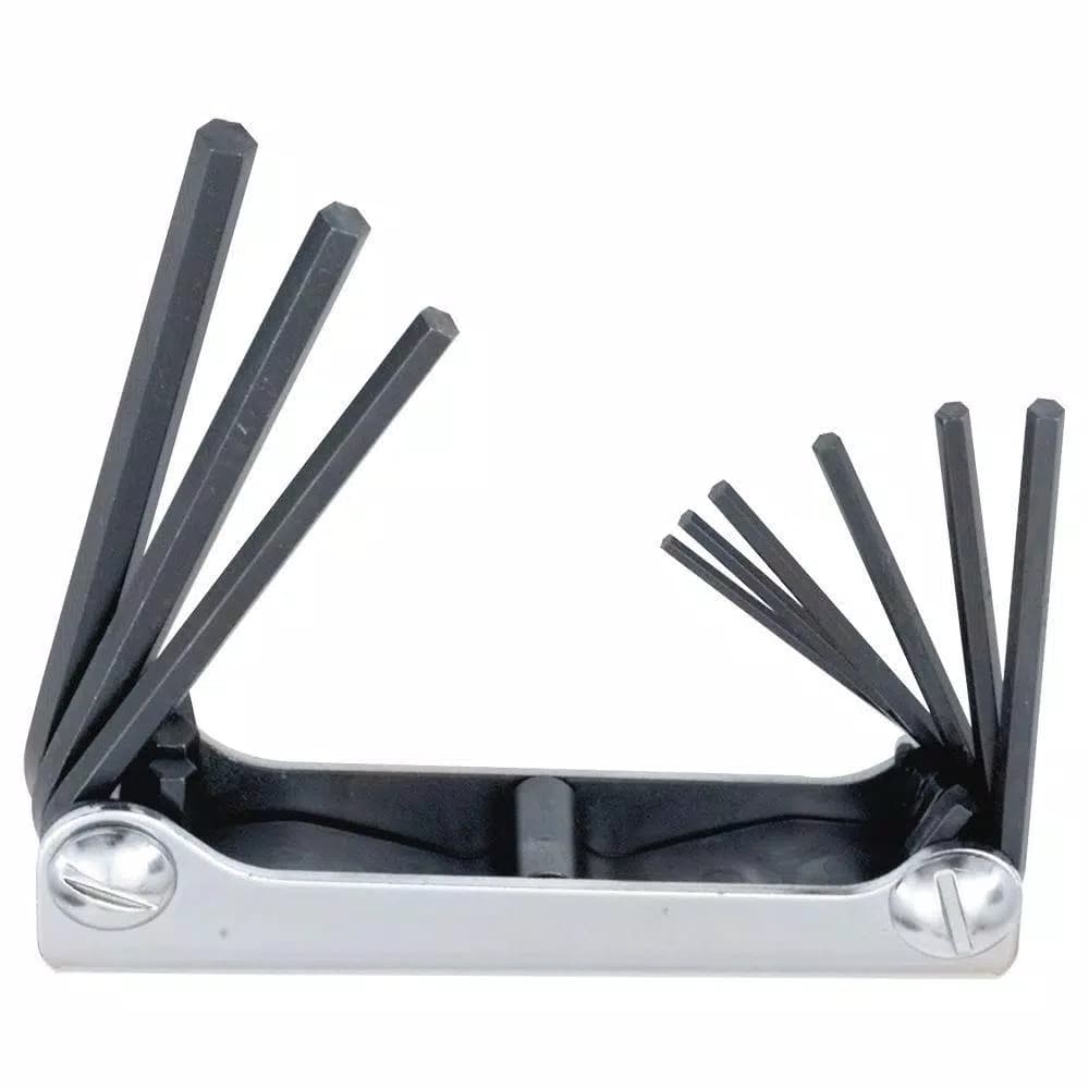 URREA 9-Piece Folding Hex Key Set, 5/64 in. to 1/4 in. SAE Fractional, with Metal Case