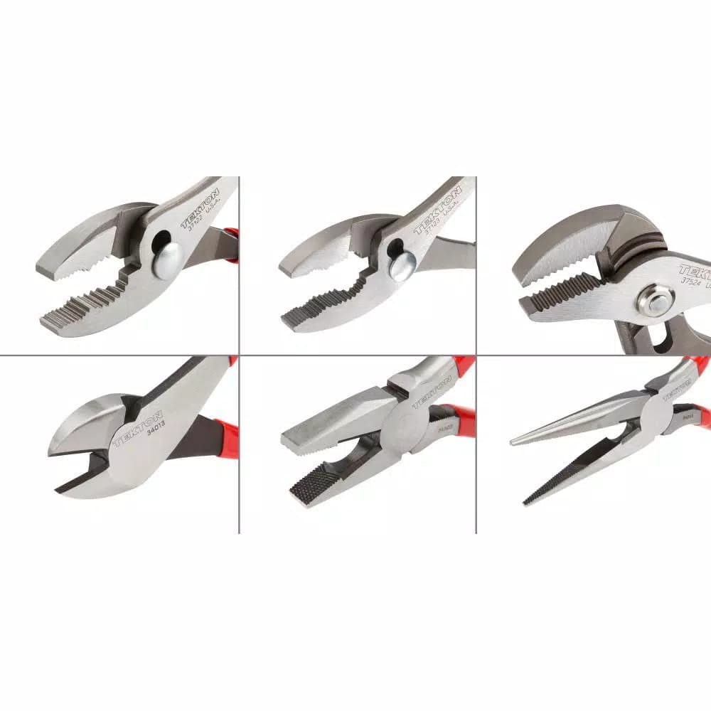 TEKTON 6-Piece Professional Plier Set with High-Leverage Cutting and Versatile Jaws