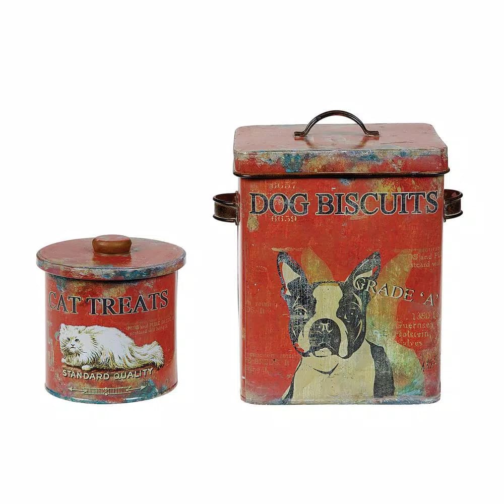 3R Studios Vintage Red Metal Boston Terrier Dog Biscuit Container - Kitchen Canister