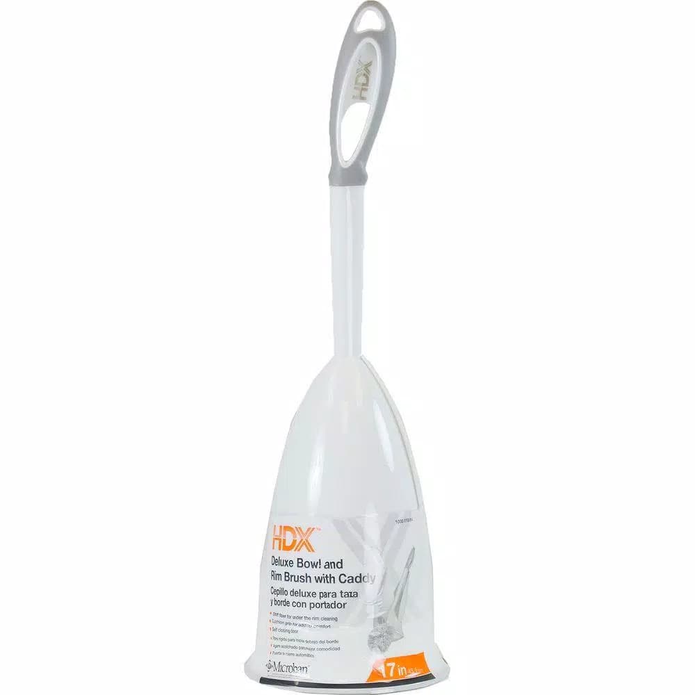 HDX Toilet Bowl Brush and Holder Set with Microban Antimicrobial Protection, White/Gray