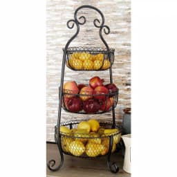 LITTON LANE New Traditional 3-Tier Black Wrought Iron Decorative Basket Tray Stand thumbnail 7