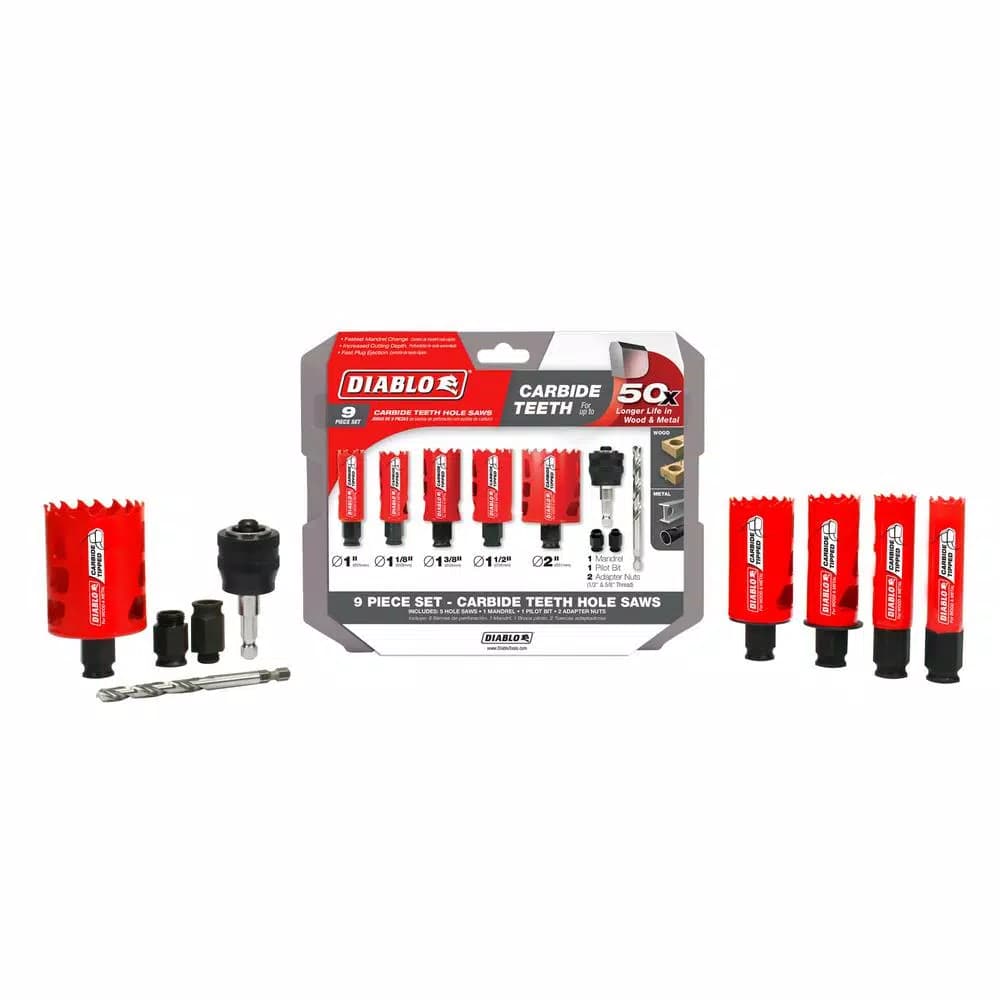 Diablo 9-Piece Carbide Hole Saw Set with SnapLock PLUS Mandrel System
